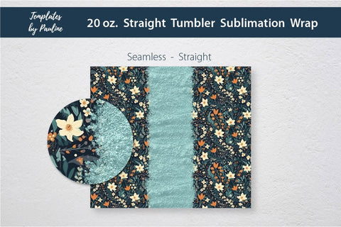 Seamless Turquoise Ditsy Floral Sublimation Tumbler Wrap, Add Your Text Sublimation Templates by Pauline 