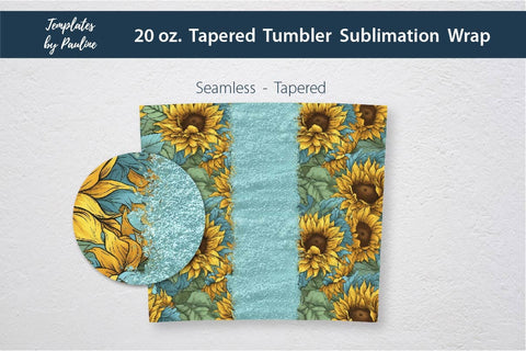 Seamless Turquoise Sunflower Sublimation Tumbler Wrap, Add Your Text Sublimation Templates by Pauline 