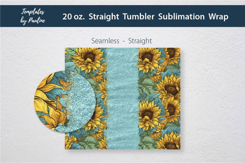 Seamless Turquoise Sunflower Sublimation Tumbler Wrap, Add Your Text Sublimation Templates by Pauline 
