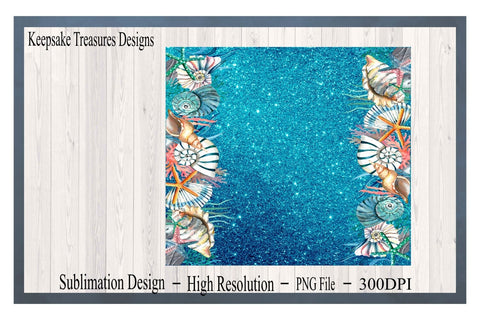 Seashell Blue Glitter 20oz Tumbler Wrap, Sublimation PNG, Digital Download, Straight Tumbler Template Sublimation Keepsake Treasures Designs LLC. 