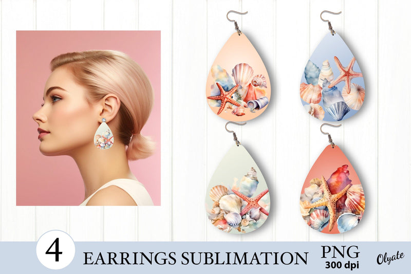 Seashell Earrings Sublimation. Teardrop Earring Sublimation Sublimation Olga Terlyanskaya 