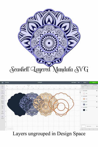 Seashell Mandala Bundle 3D Layered SVG files, 5 Different Designs SVG Digital Honeybee 