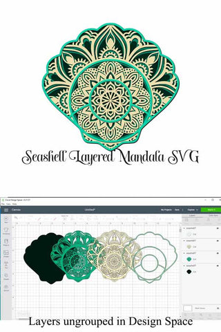 Seashell Mandala Bundle 3D Layered SVG files, 5 Different Designs SVG Digital Honeybee 