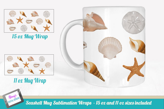 Seashell Mug Wrap | Sublimation for 11oz. and 15oz. Mugs Sublimation Stacy's Digital Designs 