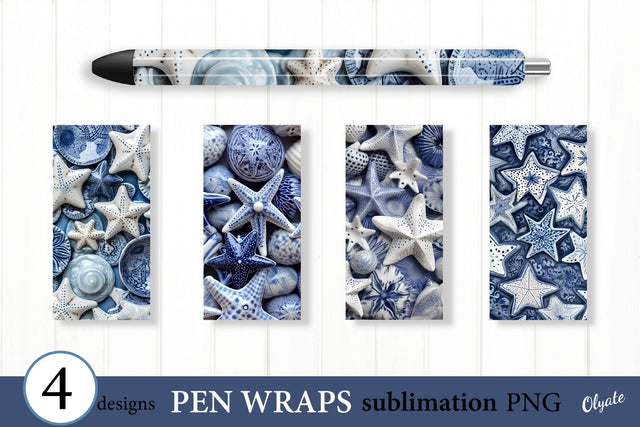 Seashell Pen Wraps. 4 Sublimation Pen Wrap Designs Sublimation Olga Terlyanskaya 