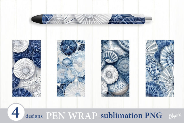 Seashell Pen Wraps Sublimation. Ocean Pen Design Sublimation Olga Terlyanskaya 