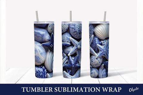 Seashell Tumbler Sublimation. Chinoiserie Porcelain PNG Sublimation Olga Terlyanskaya 