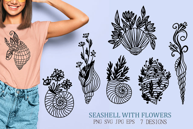Seashell with Flowers SVG Bundle, Floral Seashell Silhouette SVG Pfiffen's World 