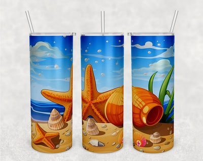 Seashells And Starfish Tumbler Wrap, 20 Oz Skinny Tumbler Sublimation Design, Ocean Vibes Tumbler PNG Sublimation HappyDesignStudio 
