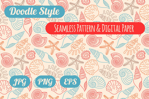 Seashells Seamless Pattern Digital Pattern Rin Green 