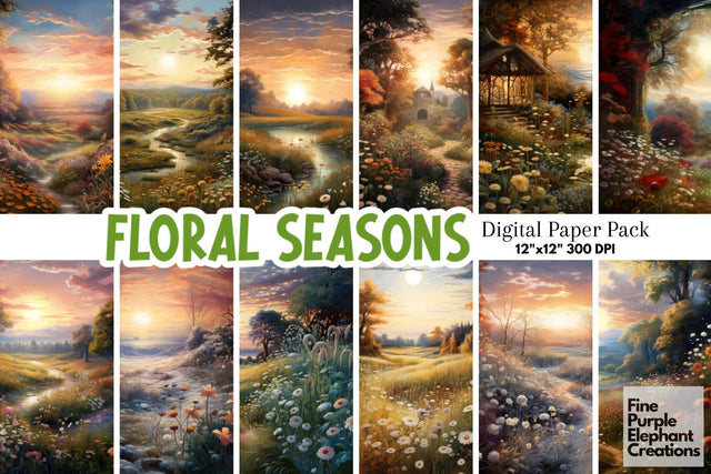 Seasonal Meadow Flowers | Nature Digital Pattern Fine Purple Elephant Creations 