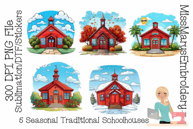 Seasonal Traditional Schoolhouse PNG Clipart | Sublimation | Teacher Clipart Sublimation MissMarysEmbroidery 