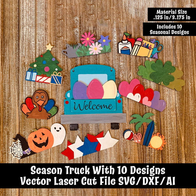 Seasonal Truck with 10 Designs Vector Laser Cut File SVG Design Shark 