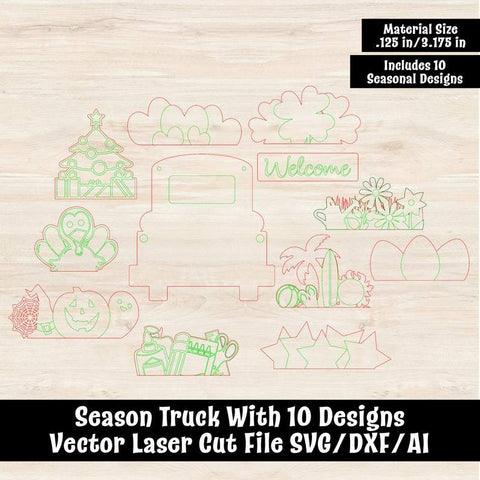 Seasonal Truck with 10 Designs Vector Laser Cut File SVG Design Shark 