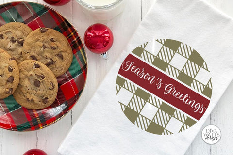 Seasons Greetings Plaid Round SVG | Christmas / Winter Design SVG Diva Watts Designs 