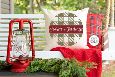Seasons Greetings Plaid Round SVG | Christmas / Winter Design SVG Diva Watts Designs 