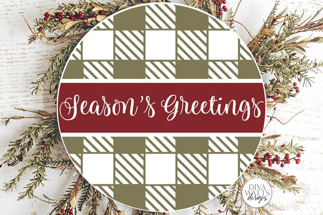 Seasons Greetings Plaid Round SVG | Christmas / Winter Design SVG Diva Watts Designs 