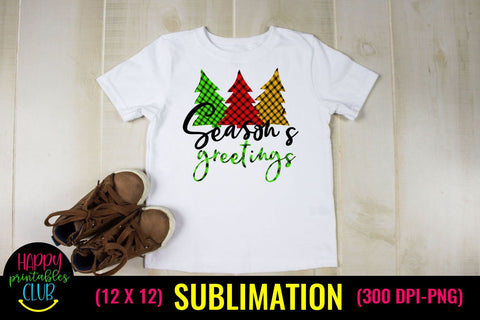 Season's Greetings Plaid Trees- Christmas Sublimation Design Ideas Sublimation Happy Printables Club 