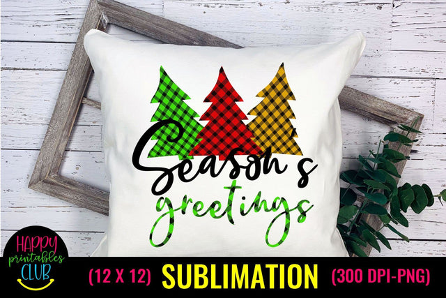 Season's Greetings Plaid Trees- Christmas Sublimation Design Ideas Sublimation Happy Printables Club 
