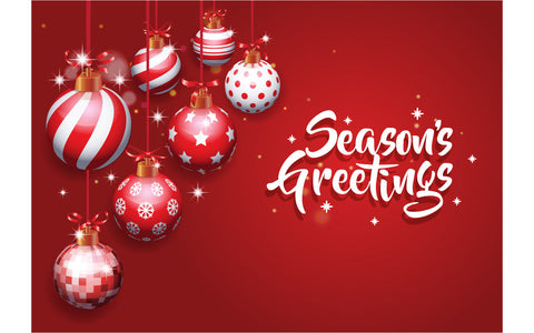 Seasons greetings realistic different Christmas ball ornaments on red background SVG naemmiah021 