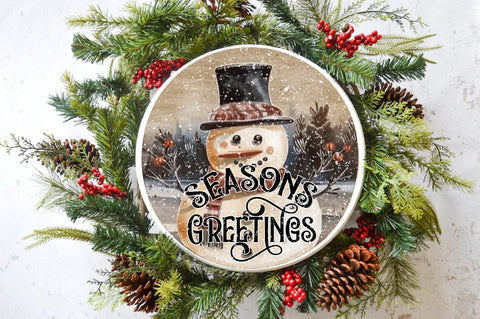 Seasons Greetings Snowman Round Sublimation Sublimation Jagonath Roy 