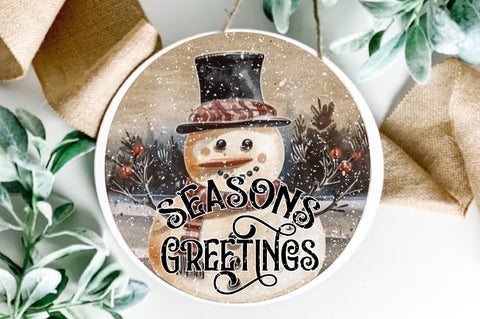 Seasons Greetings Snowman Round Sublimation Sublimation Jagonath Roy 