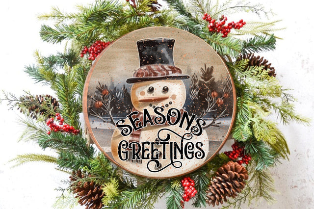 Seasons Greetings Snowman Round Sublimation Sublimation Jagonath Roy 