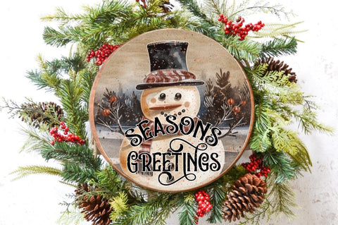Seasons Greetings Snowman Round Sublimation Sublimation Jagonath Roy 