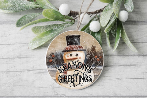 Seasons Greetings Snowman Round Sublimation Sublimation Jagonath Roy 