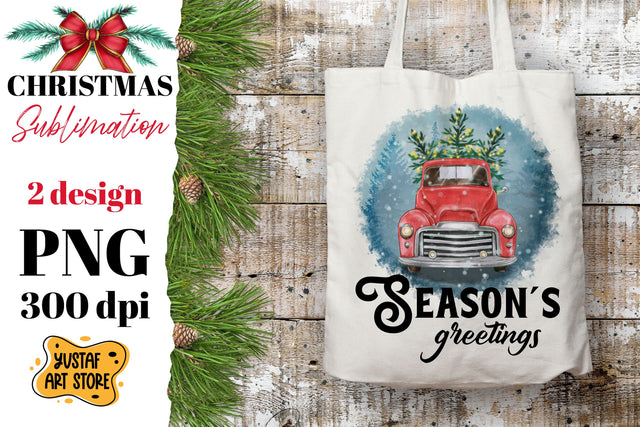 Season's greetings. Truck and Christmas tree sublimation PNG Sublimation Yustaf Art Store 