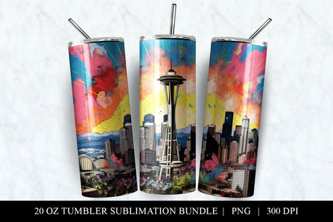 Seattle Pop Art 20 oz Skinny Tumbler Sublimation PNG Sublimation BijouBay 