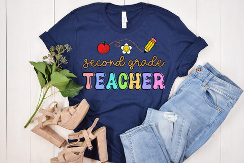 Second Grade Teacher Sublimation PNG I Teacher Shirt PNG Sublimation Happy Printables Club 
