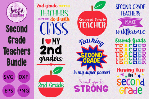 Second Grade Teachers Cut File Bundle SVG Safi Design 