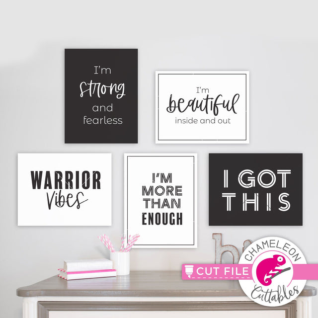 Self love bundle with 5 encouraging quotes svg png dxf SVG Chameleon Cuttables 
