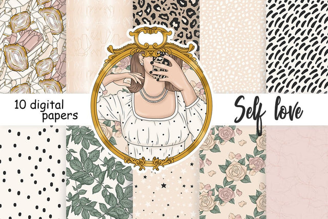 Self Love Digital Paper | Leopard Print Backgrounds Digital Pattern GlamArtZhanna 
