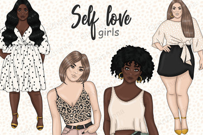 Self Love Girl Clipart | Relaxing Illustrations Sketch DESIGN GlamArtZhanna 