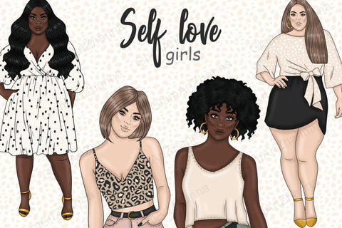 Self Love Girl Clipart | Relaxing Illustrations Sketch DESIGN GlamArtZhanna 