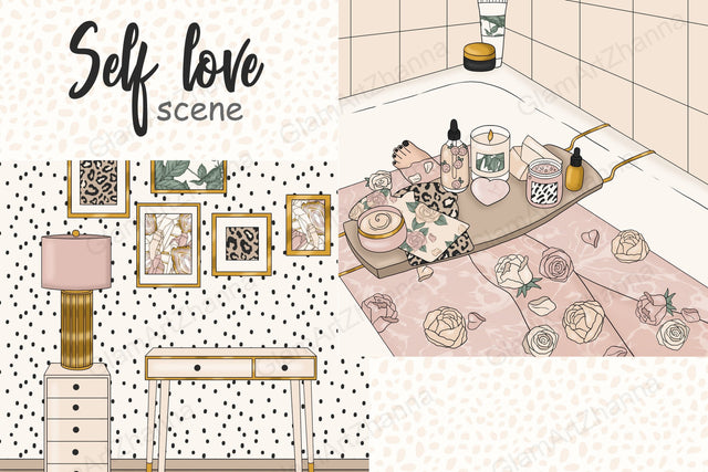 Self Love Illustrations | Bathroom Interior Sketch DESIGN GlamArtZhanna 