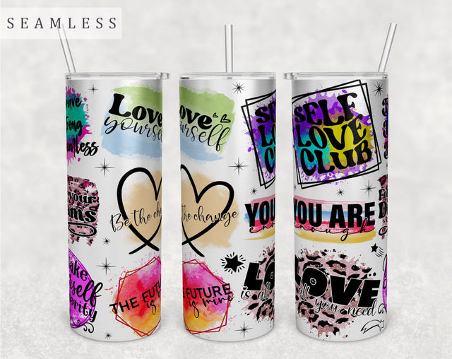 Self Love Quotes Tumbler Wrap, 20 Oz Skinny Tumbler Self Love Sayings Sublimation Design, Seamless Tumbler PNG Sublimation HappyDesignStudio 