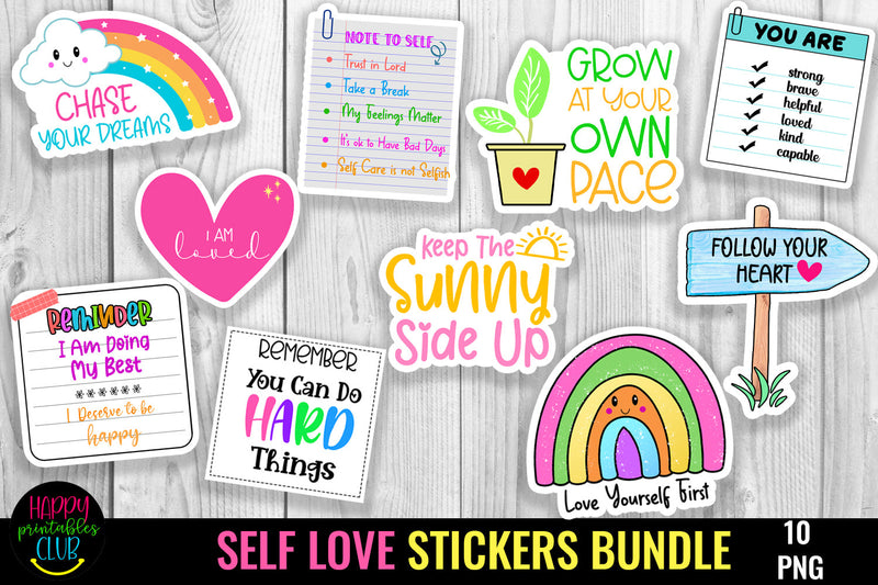 Self Love Stickers Bundle I Motivational Stickers Bundle SVG Happy Printables Club 