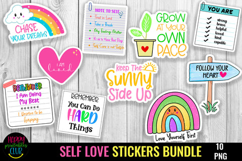 Self Love Stickers Bundle I Motivational Stickers Bundle SVG Happy Printables Club 