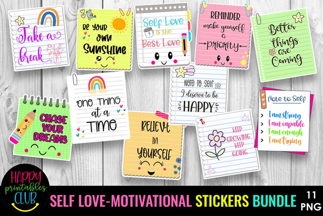 Self Love Stickers-Motivational Stickers Bundle PNG SVG Happy Printables Club 
