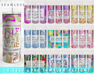Self Love Tumbler Wraps Bundle, 20 Oz Skinny Tumbler Self Love Sublimation Designs, Self Love Tumbler Sublimation PNG, 10 Designs Sublimation HappyDesignStudio 