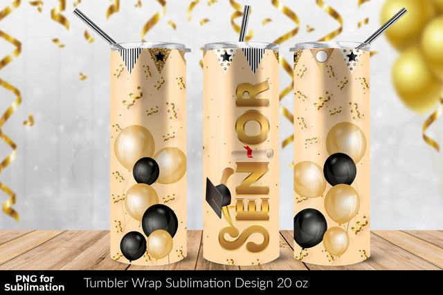 Senior 20 oz Skinny Tumbler Wrap Sublimation Design Beige Background Sublimation Sublimatiz Designs 
