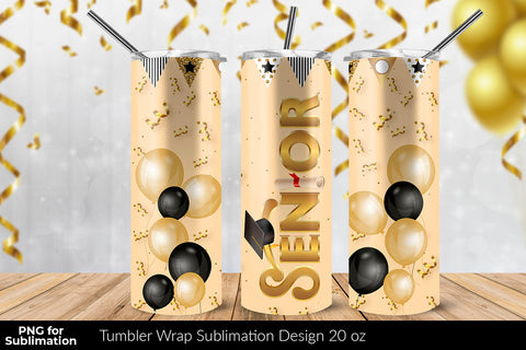 Senior 20 oz Skinny Tumbler Wrap Sublimation Design Beige Background Sublimation Sublimatiz Designs 