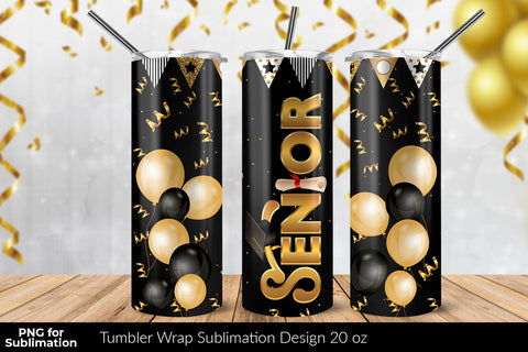 Senior 20 oz Skinny Tumbler Wrap Sublimation Design Black Background Sublimation Sublimatiz Designs 