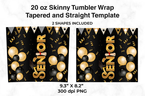 Senior 20 oz Skinny Tumbler Wrap Sublimation Design Black Background Sublimation Sublimatiz Designs 