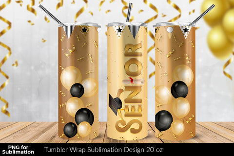 Senior 20 oz Skinny Tumbler Wrap Sublimation Design Gold Background Sublimation Sublimatiz Designs 