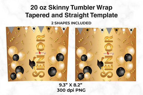 Senior 20 oz Skinny Tumbler Wrap Sublimation Design Gold Background Sublimation Sublimatiz Designs 
