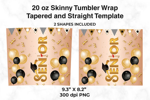 Senior 20 oz Skinny Tumbler Wrap Sublimation Design Rose Gold Background Sublimation Sublimatiz Designs 